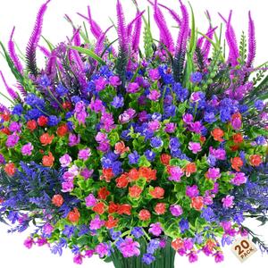 Artificial Plants Outdoor, 20PCS Artificial Flowers, UV Resistant Fake Flowers, Faux Flowers for Outdoor Planters for Front Porch Pot Decor (Color11)