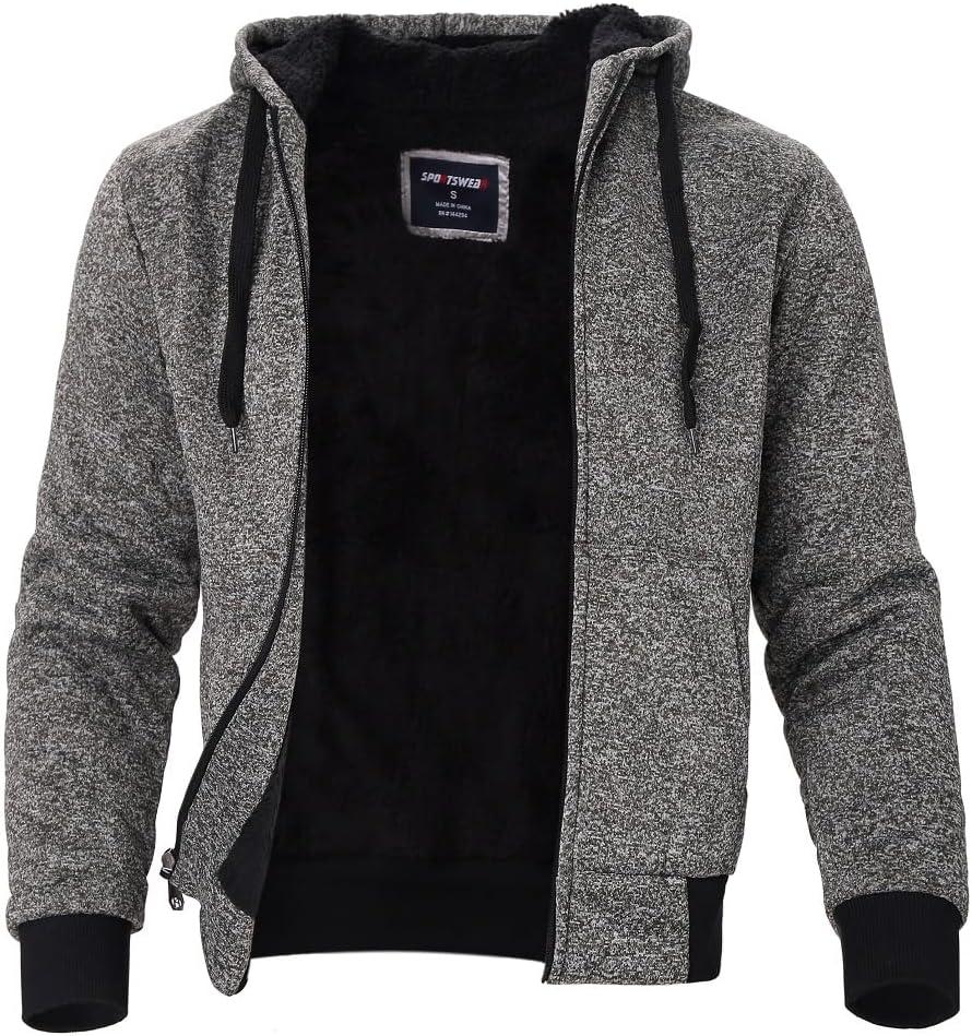 Facitisu Heavyweight Sherpa Lined Fleece Hoodie Sweatshirts for Men Winter Zip Plus Size Jacket, 3XL