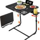 Adjustable TV Tray Black Dinner - Folding Trays for Eating On Couch Wooden Tables Mate Stand Foldable Desk with Cup Holder Portable, 20.5" x 15.5" x 22.3"-29"