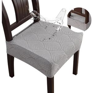 Waterproof Stretch Seat Covers,Dining Room Chair for 4 Set Removable Washable Chair Slipcover Protectors,Rear Covers,Light Grey