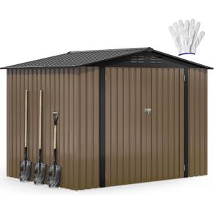 DWVO 8'x6' Large Metal Outdoor Storage Shed, Heavy Duty Tool Storage Sheds for Backyard Patio Lawn - Ideal for Bicycles, Garden Tools, and Lawn Equipment, Easy-to-Assemble, Brown