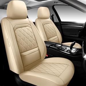 Car Seat Covers Full Set,Luxury Leather Seat Covers for Cars,Universal Waterproof Interior Seat Covers, Automotive Car Seat Cover for Most Vehicles,Truck,SUV Beige