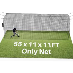 55'L x 11'W x 11'H Batting Cage Net 36 Ply PE Heavy Duty Baseball & Softball Batting Cage Netting Fully Enclosed Batting Cages for Backyard with Door (Net Only No Frame)