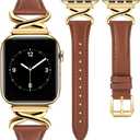 JR.DM Leather Bands Women Compatible with Apple Watch 40mm 38mm 44mm 45mm 41mm 42mm 46mm 49mm Dressy Slim Fancy Designer Strap with X-Shaped Metal Crown for iWatch Series Ultra/SE/11/10/9/8/7/6/5/4/3/2/1