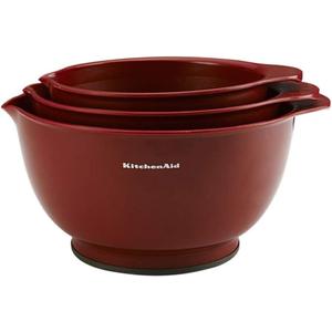 KitchenAid Universal Nesting Plastic Mixing Bowls, Set Of 3, 2.5 quart, 3.5 quart, 4.5 quart, Non Slip Base with Easy Pour Spout to Reduce Mess, Dishwasher Safe, Empire Red