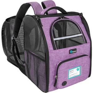 PetAmi Expandable Dog Backpack Carrier for Cats & Pets, Breathable Cat Carrier Backpack with Top Window & Multi-Entry, Ventilated Foldable Travel Carrier for Small Medium Pets up to 18 lbs, Purple