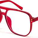 FEISEDY Blue Light Blocking Glasses Fake Nerd Clear Square Computer Lightweight Pilot Glasses Frame Oversized B2866 (Transparent Red Frame)