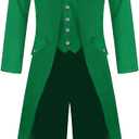 rrhss Boys Gothic Tailcoat Jacket Halloween Costume Jackets Vintage Black Steampunk VTG Victorian Long Coat (13-14 Years, Green)