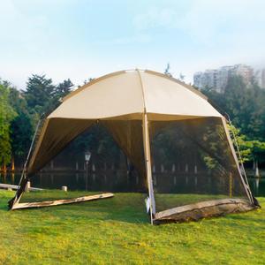 GVDV Screen House Tent 11x11 Ft Mesh Net, Outdoor Camping Screen Room Sun Shade Gazebo Shelter Included Carry Bag, Easy Setup & Waterproof, Perfect for Family Picnic, Backyards, BBQ and Party (Khaki)