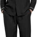 PrinStory Men's Pajamas Set Sleepwear Pjs Lightweight Long Sleeve Button Down Notched Collar Pajama Comfy Sleep Sets S-2XL (Large, 1-black)