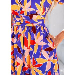 KIRUNDO Womens Summer Dresses Casual Boho Floral Mini Babydoll Short Sleeve A Line Dress V Neck Sundress Beach Vacation(Leaves Blue, Medium)