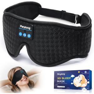 Perytong Sleep Mask with Bluetooth 5.4 Headphones, Wireless Sleep Eye Mask for Side Sleepers, 3D Contoured Comfort & Built-in HD Stereo Earphones, Noise Canceling & Blackout for Travel (Carbon Black)
