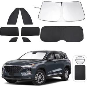 8PCS Windshield Sun Shade Custom Fit for 2019-2024 Hyundai Santa Fe,SE,SEL,SEL Plus,Limited,Ultimate Accessories Foldable Sunshade Side Rear Window Shade Cover Full Set Privacy Protection