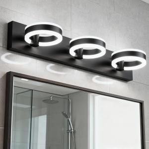 LED Bathroom Light Fixtures, 24inch Black Vanity Lights, Modern 3 Light Acrylic Wall Sconces, 350 Rotatable Wall Lighting Fixture Over Mirror