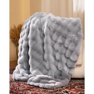 Ultra Soft Cozy Faux Fur Throw Blanket, Fuzzy Plush Thick Bubble Blanket, Oversize Luxury Fluffy Blanket for Couch, Sofa, Bedroom, and Living Room, 50x60 Inches,