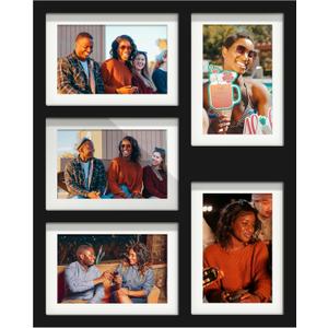 5x7 Picture Frame Collage Holds 5 Photos Made of High Definition Glass, Mat for Display 4x6 Picture Frame Collage Photo for Wall Decor Black (13.07x16.26 (4x6 or 5x7 opening))
