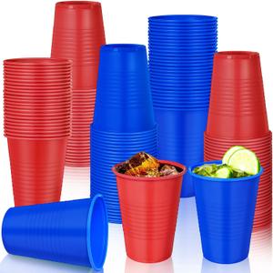 100 Pcs Red Blue Cup Plastic Cups 12 oz Patriotic Memorial Day Disposable Drinking Beverage Cups Water Cups for Game Birthday Independence Day Democratic Political Party
