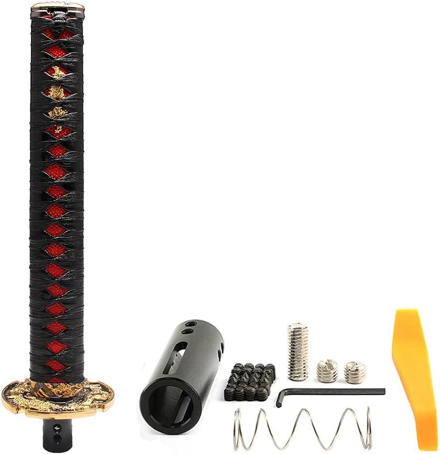 Automatic Katana Shift Knob Universal for Cars with Lock Button Samurai Sword Weighted Gear Shifter Konb (26cm Black&Red)