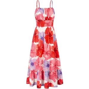 GRACE KARIN Womens Summer Maxi Dress Sleeveless Floral Spaghetti Strap Smocked Boho Dress with Pockets (Small)