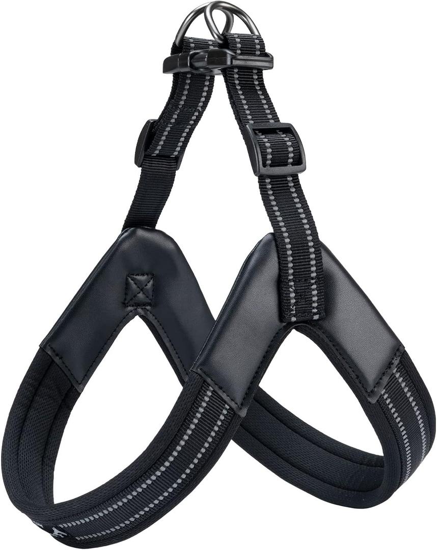 EXCELLENT ELITE SPANKER No Pull Dog Harness Step-in Adjustable Reflective Vest Soft Padded Easy Pet Chest Strap with Leash Clips for Small Medium Large Dogs Walking Training(Black-L)