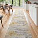 2'6''x16' Washable Kitchen Runner Rug: Modern Abstract Runners for Hallway Soft Non Slip Rugs with Rubber Backing Low Pile Thin Floor Carpet for Entryway Bedroom Bathroom Indoor(Grey/Yellow,2'6''x16')