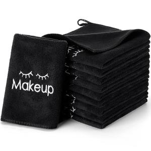 Macarrie 36 Pcs Makeup Washcloths Remover Towels Face Wash Cloths Black Soft Quick Dry Microfiber Make Up Towels for Face Facial Rag for Women Skin Care(Black)