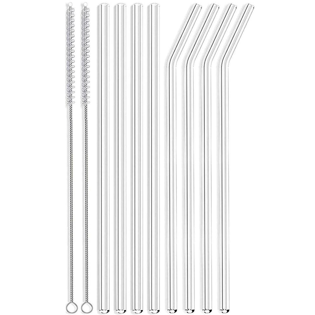 ALINK Skinny Clear Glass Straws, 10.5" x 7 mm Long Reusable Drinking Straws for 30 oz 20 oz RTIC/YETI Stanley Tumblers, Mason Jars, Pack of 8 with 2 Cleaning Brush