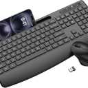 Wireless Keyboard and Mouse Combo, 2.4G Full Size Silent Ergonomic Keyboard with Wrist Rest, Phone Holder, 3 DPI Adjustable Ergonomic Quiet Mouse for Windows, Mac OS Desktop/Laptop/PC(Black)