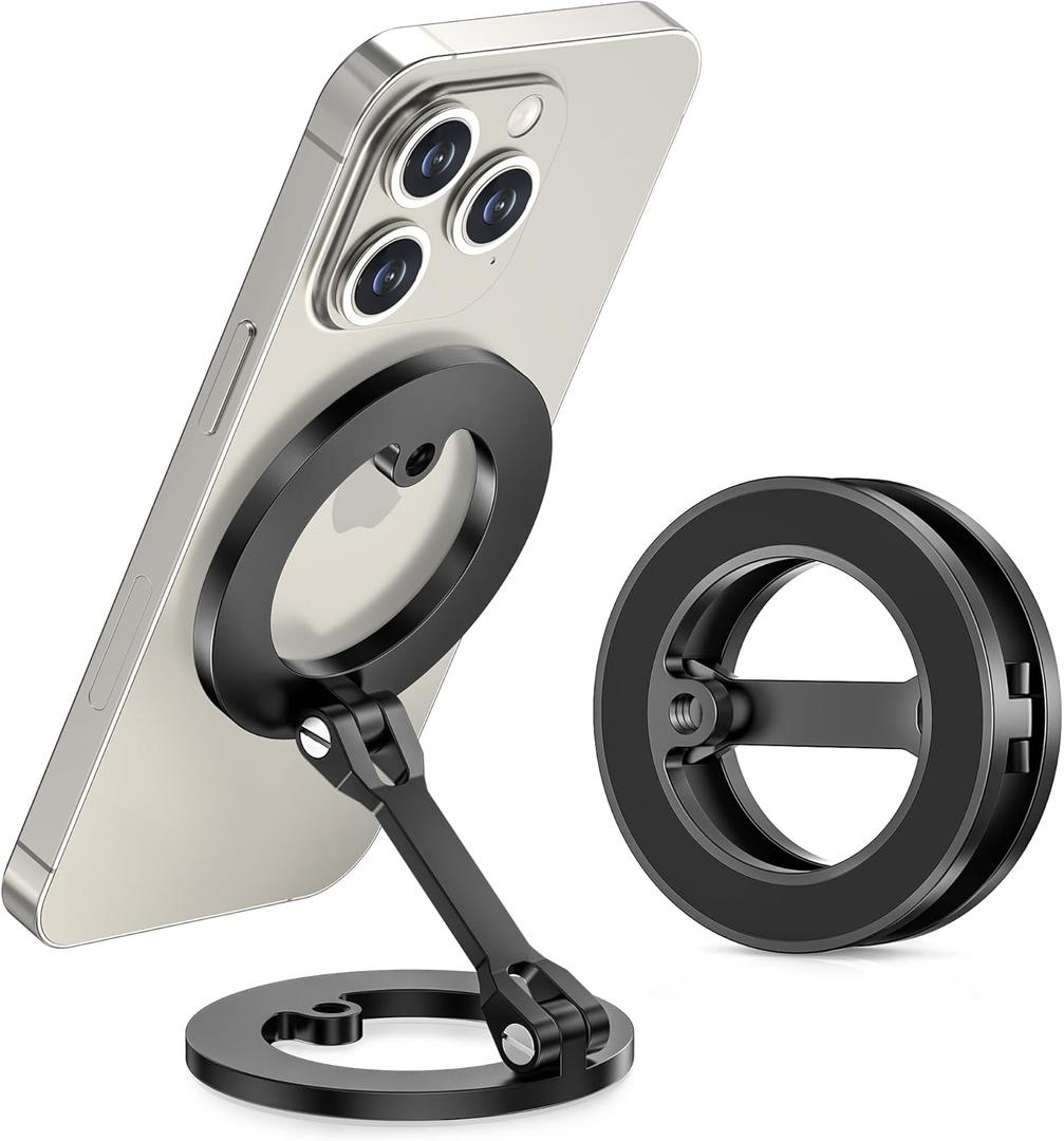 Magnetic Golf Cart Phone Holder for iPhone 16,Dual Ring Aluminium Phone Stand,Magnetic Phone Holder Portable Mount for iPhone 15 14 13 12 Pro Max Plus,Mag/Safe Case,Desk,Office,Gym,Metal Surface (Black)