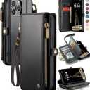 Defencase iPhone 13 Pro Max Case, Elegant Black, RFID Blocking Wallet for Women Men with Card Holder, Zipper, Magnetic Flip, PU Leather, Compatible with Wireless Charging & Kickstand