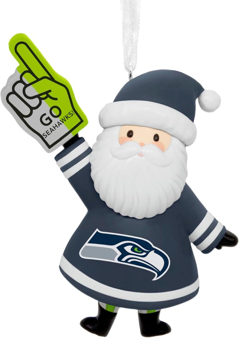 Hallmark NFL Seattle Seahawks Santa Fan Christmas Ornament, Gifts for Sports Fans