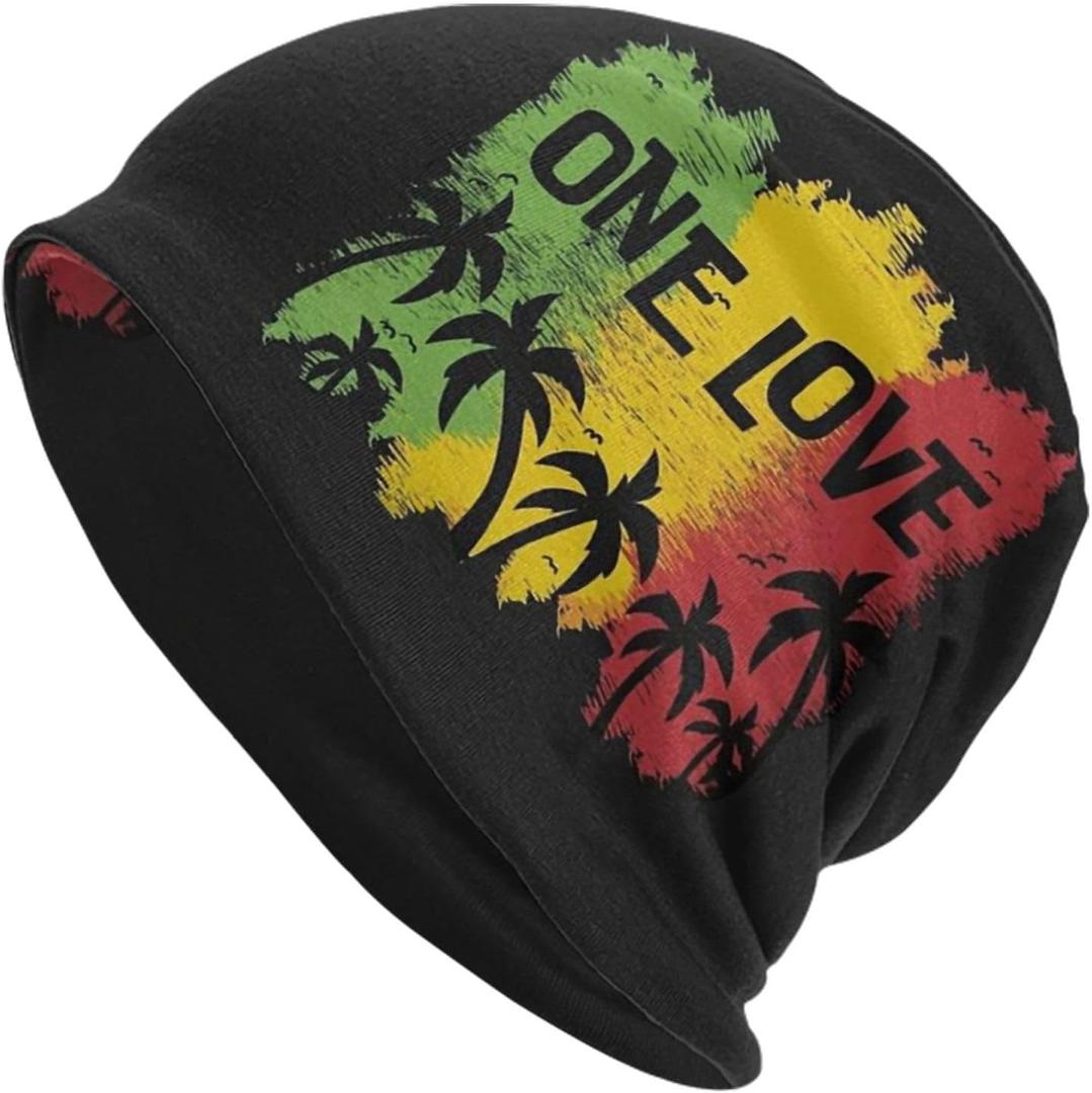 Jamaica Flag Beanie hat Knit hat Skull Cap Slouchy Warm Headwear for Jogging Cycling Adult Women Men (One Size, One Love Music Reggae Rasta Jamaican)