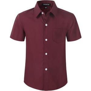 Spring&Gege Boys' Short Sleeve Dress Shirts Formal Uniform Poplin Solid (12, Wine Red)