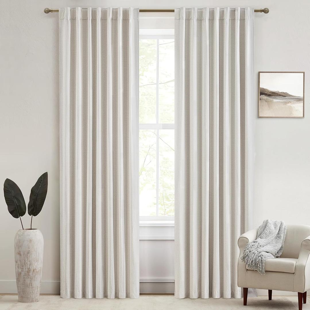 Drapes 84 Inch Length 2 Panels Set for Bedroom Aesthetic,100% Blackout Cute Curtains for Nursery Weather Curtains Thermal Insulated Energy Efficient Cotton Linen Blend Back Tab Pleated Cream Beige (Birch)