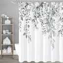 Gibelle Grey Eucalyptus Shower Curtain, Watercolor Plant Leaves with Floral Bathroom Shower Curtain Set, Gray White, 72x72