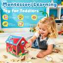 Wooden Barn Shape Sorter Montessori Farm Animal Toys for Toddlers, Educational Pretend Play Barn with Flip-Open Roof & Handle, 12 Animal Blocks, Birthday for 2-4 Boys Girls