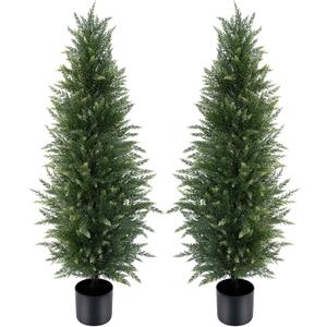 4 ft Artificial Cedar Topiary Trees Set of 2 Outdoor Faux Plants