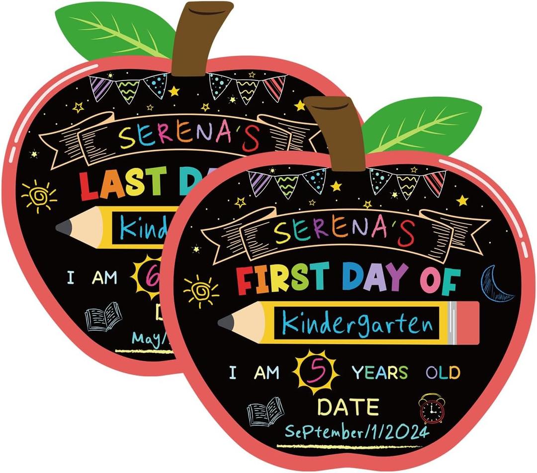 YQUQWN First and Last Day of School Board Double Sided Apple Back to School Sign for Kids Boys Girls Kindergarten Preschool Supplies 1st Grade Photo Props Chalkboard