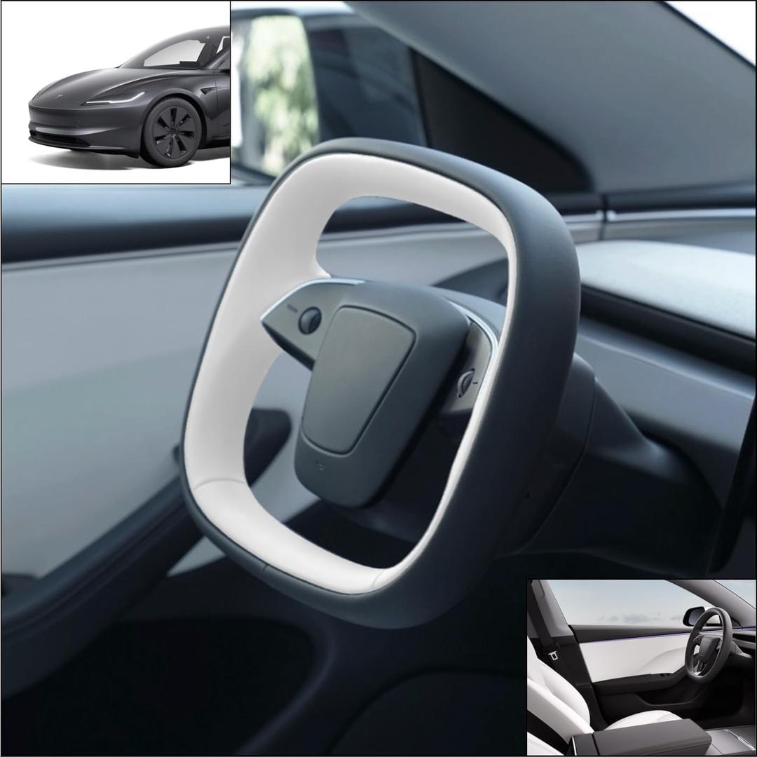 CyberYoke for Tesla Model 3 (Highland 2024+) Concept Steering Wheel, Prototype Driving Interface (FBA-06.MoonEclipse: outer black, inner white)