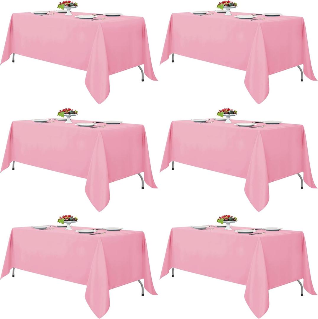 Fitable Pink Tablecloths for Rectangle Tables, 6 Pack - 70 x 120 Inches - Reusable and Washable Table Clothes for 6-8 Ft Tables, Polyester Fabric Table Covers for Wedding, Party, Banquet