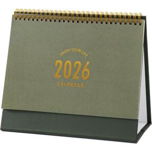 Large Desk Calendar 2026, 9.9"  8.7" Standing Flip Desktop Calendar from Now to December 2026 - Metal Ring Twin-Wire Binding Monthly Desk Calendar for Home Office School (L-Green)