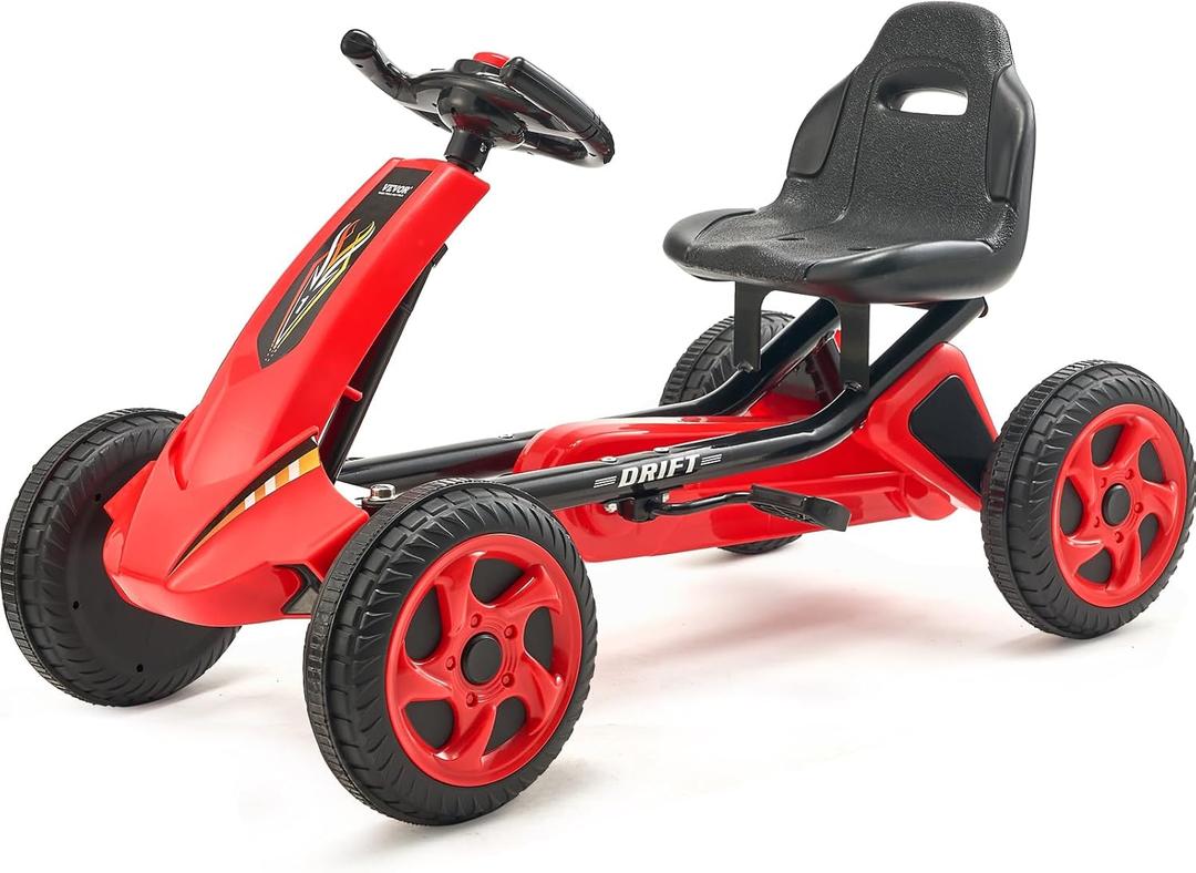 VEVOR Kids Pedal Go Kart, 4 Wheel Off-Road Pedal Go Cart Ride On Toy for Kids, Steering Wheel, Adjustable Seat, Non-Slip Big Wheels, Outdoor Racer Ride On Pedal Car for Boys & Girls Ages 3-8, Red VEVOR Kids Pedal Go Kart, 4 Wheel Off-Road Pedal Go Cart Ride On Toy for Kids, Steering Wheel, Adjustable Seat, Non-Slip Big Wheels, Outdoor Racer Ride On Pedal Car for Boys & Girls Ages 3-8, Red