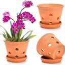 Jucoan 3 Pack 6 Inch Terracotta Orchid Pots with Holes and Saucers, Small Clay Flower Pots Terra Cotta Orchid Planter Pot for Repotting