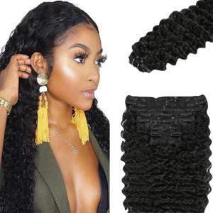 #1B Deep Wave Clip in Hair Extensions Real Human Hair, 26 Inch 120g/7Pcs,Full Shine Black Human Hair,Natural Black Clip ins Brazilian Virgin Human Hair Extensions