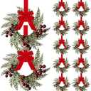 8Pieces 8" Mini Christmas Wreaths - Small for Kitchen Cabinet/Window/Front Door, Artificial Red Berries & Pinecones, Christmas Candle Rings, Table/Farmhouse Decoration (No Ribbon)