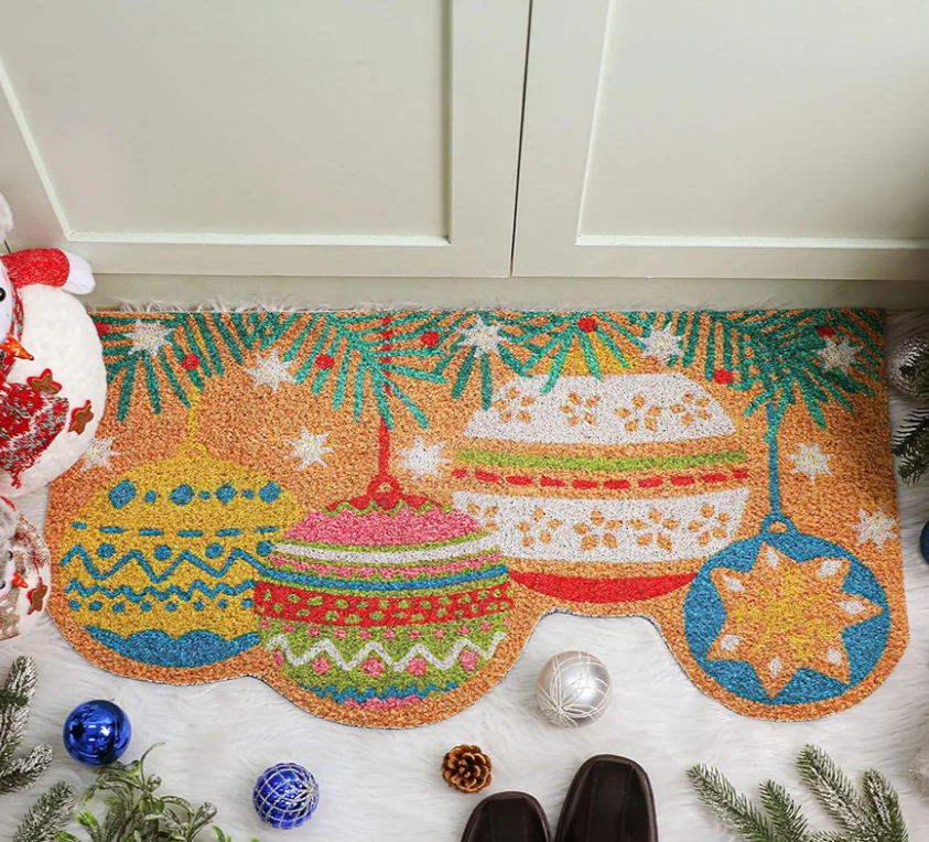 Tinideya Christmas Ball Welcome Doormat Outdoor Colorful Coir Door Mat Xmas Ball Outdoor Indoor Entrance Door Mat Non Slip Rubber Backing for Christmas Front Porch Entryway Decor