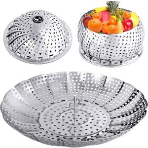 Large Veggie Vegetable Steamer Basket, Folding Steaming Basket, Collapsible Metal Stainless Steel Steamer Basket Insert, for Cooking Food, Expandable Fit Various Size Pot(7.1" to 11.8") YLYL (Silver)