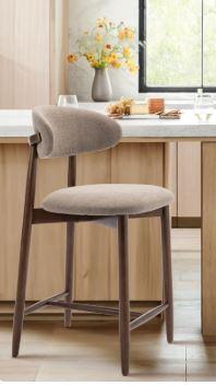COLAMY Counter Height Bar Stools, Kitchen Bar Stools with Back, Mid Century Modern Upholstered, with Wood Legs for Kitchen Island Dining Room, Camel