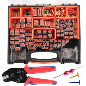634PCS 50Kits DT Connector Kit, Crimping Tool for Deutsch Connectors, Terminal Removal Tool, 2 3 4 6 8 12 Pin Waterproof Automotive Electrical Wire Connector, Size 16 Stamped Contacts 14-18AWG