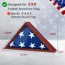 DecoWoodo 3'x5' American Flag Display Case (Not for 9.5'x5' Burial Flag), Wooden Flag Shadow Box for Military Veterans with HD Tempered Glass, Wall-Mounted Triangle Flag Frame, Mahogany